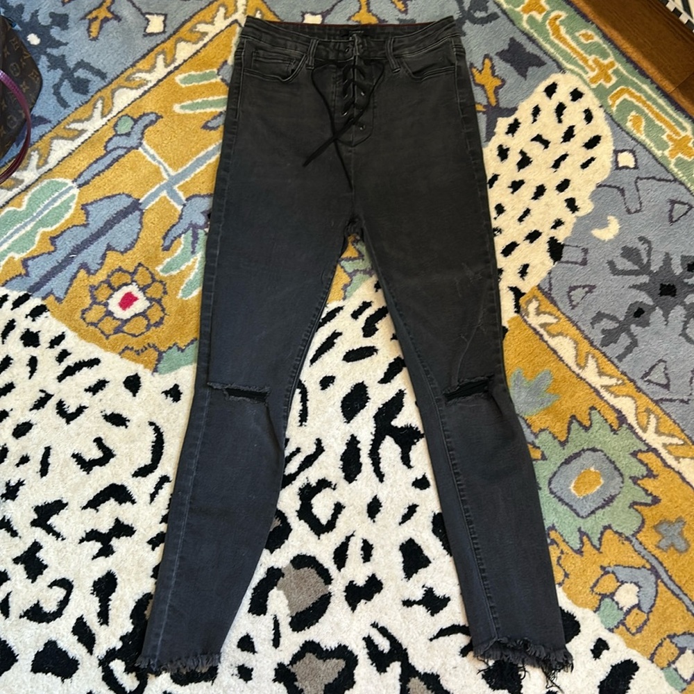 Forever 21 black stretchy skinny jeans with lace up